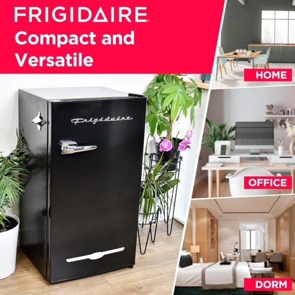FRIGIDAIRE EFR376-BLACK 3.1 Cu Ft Black Retro Bar Fridge with Side Bottle Opener