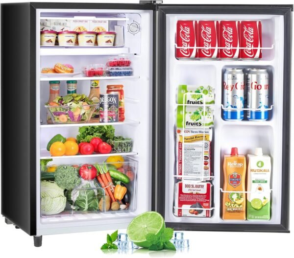 Upgraded Mini Fridge for Bedroom 3.2 Cu.Ft Small Refrigerator with Freezer for Dorm Office, Compact Single Door Adjustable Thermostat Low Noise, 17.5" D x 17.7" W x 31.5" H, Black
