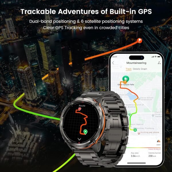 KOSPET Tank T3 Ultra GPS Smart Watch for Men-Pressure/Altitude/Compass, Extra-Large Battery, Stainless Steel Unibody Rugged Military Smartwatch Make/Answer Call, 5ATM Waterproof (2 Bands)