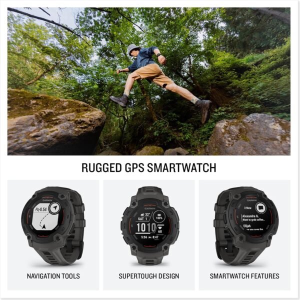 Garmin Instinct E 45mm, Outdoor GPS Smartwatch, 24/7 Health Monitoring, Up to 16 Days of Battery Life, Charcoal (010-02933-00) Health, Fitness and Tactical Smart Watch Bundle for Men and Women