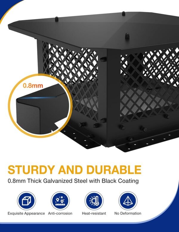 Chimney Cap, 14" x 22" Chimney Cover, Chimney Rain Caps, Adjustable Fireplace Chimney Caps for Outside to Fit Existing Clay Flue Tile Sizes, Black