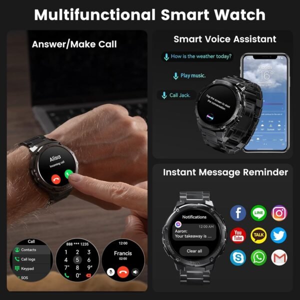 GPS Smart Watch for Men, 6 Satellite Positioning, Compass, Stainless Steel Body, 50M Waterproof, 480mAh Extra-Large Battery, Answer/Make Call, 1.43" AMOLED Screen, Compatible to Android iOS