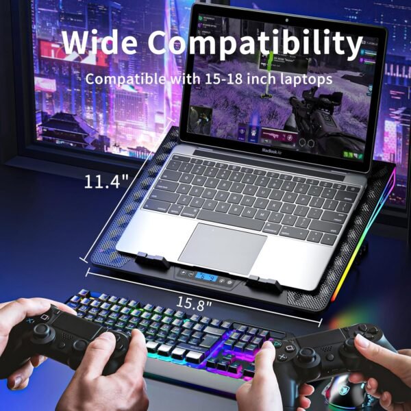 KeiBn Laptop Cooling Pad, Gaming Laptop Fan Cooling Pad with 15 Quiet Fans, RGB Laptop Cooler for 10-17.3 Inch, 4 Height Stands, 2 USB Ports - Blue