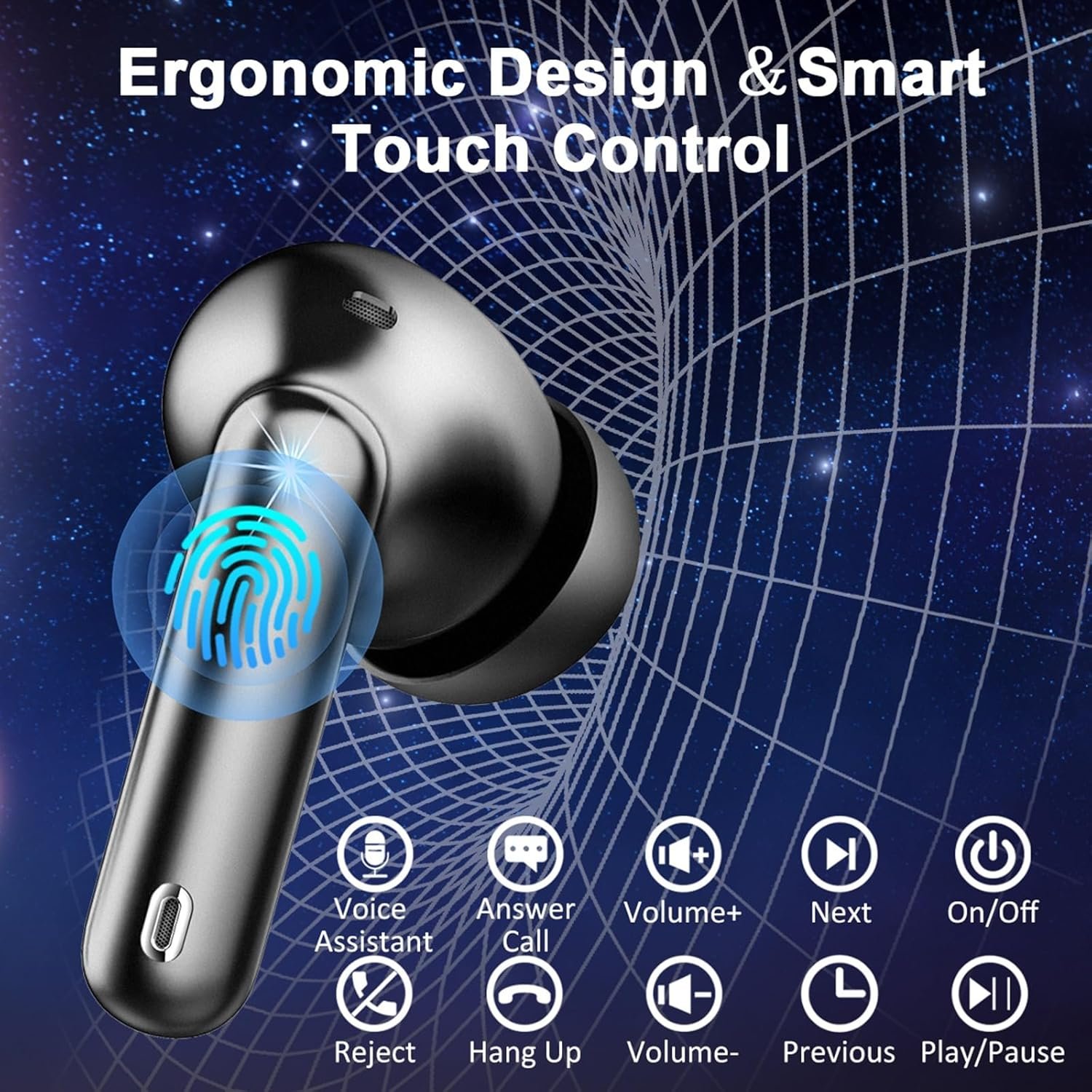 Wireless Earbuds Bluetooth 5.4 Headphones Noise Cancelling, 40H Playtime Bluetooth Ear bud with Dynamic Drivers Stereo, Sports Earphones Wireless Bluetooth with LED Power Display for Laptop Pad Phones