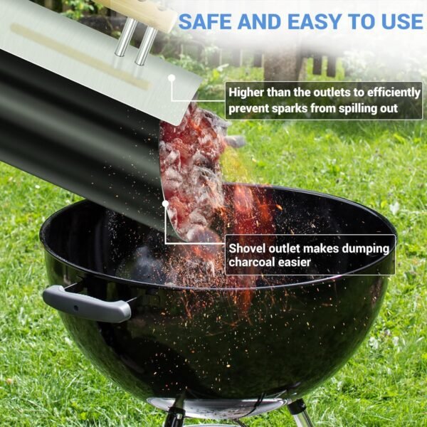 Charcoal Chimney Starter Double Enameled Large Capacity Chimney Starter, Chimney Starter for Charcoal Grill with Heat Shield & Rubber Wood Handle Great Heat Insulation and Easy Grip
