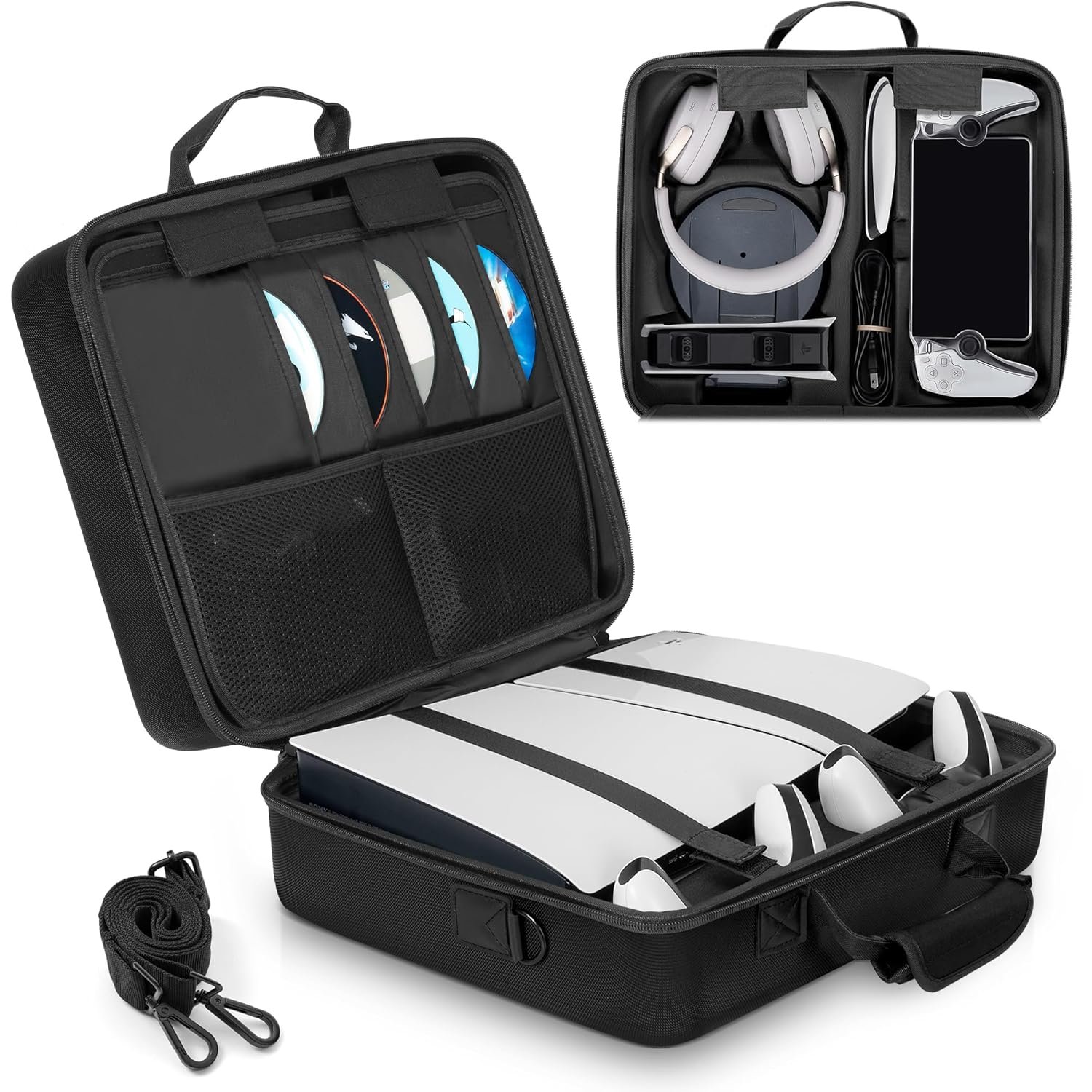 OUUTMEE Hard Shell Carrying Case Compatible with PS5 Slim, Travel Bag Holds PlayStation 5 Disk Digital Edition, Games, Headset and Gaming Accessories