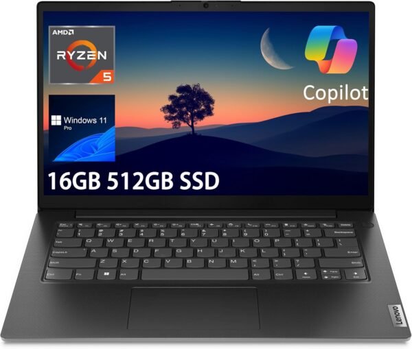 Lenovo V14 Laptop (14" FHD Anti-Glare, 6-Core AMD Ryzen 5 (> i5-1135G7), 16GB RAM, 512GB SSD) for Business & Home & Student, Thin & Light, Webcam w/Shutter, Ethernet, Windows 11 Pro, Black