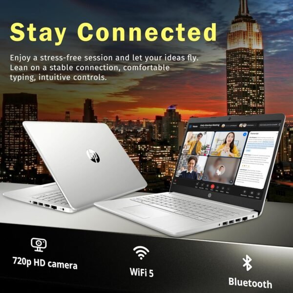 HP Premium Stream 14" HD BrightView Laptop, Intel Celeron N4120, 16GB RAM, 64GB eMMC, Intel UHD Graphics, HD Webcam, 1 Year Office 365, Bluetooth, WiFi, HDMI, Win 11s, Silver, 32GB Hotface USB Card