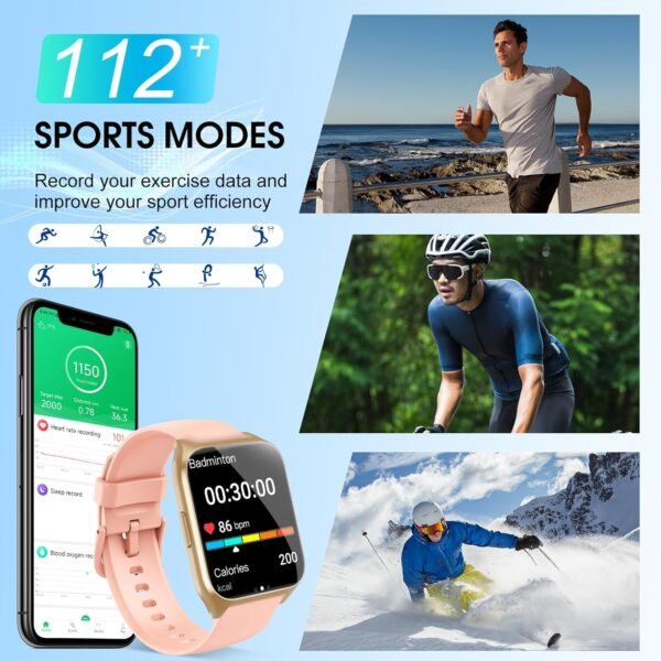 Smart Watch for Men Women(Answer/Make Calls), 1.85" HD Touch Screen Fitness Watch with Sleep Heart Rate Monitor, 112 Sports Modes, IP68 Waterproof Activity Trackers Compatible with Android iOS, Pink