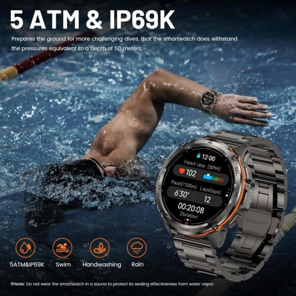 KOSPET Tank T3 Ultra GPS Smart Watch for Men-Pressure/Altitude/Compass, Extra-Large Battery, Stainless Steel Unibody Rugged Military Smartwatch Make/Answer Call, 5ATM Waterproof (2 Bands)
