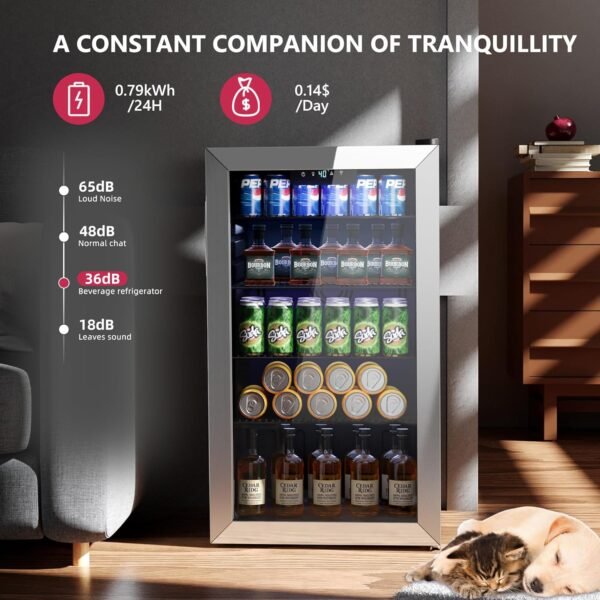 Beverage Refrigerator Cooler - 126 Can Mini Fridge with Glass Door for Soda Beer or Wine, Beverage Cooler for Home, Office, Bar with Adjustable Removable Shelves, Silver