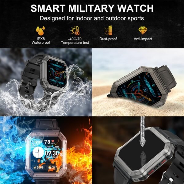 Smart Watch for Men Fitness Tracker: Military Smart Watches for Men Digital Mens Watches Make/Answer Call Running Waterproof Smartwatch Android Phones iPhone Samsung Compatible Heart Rate Monitor