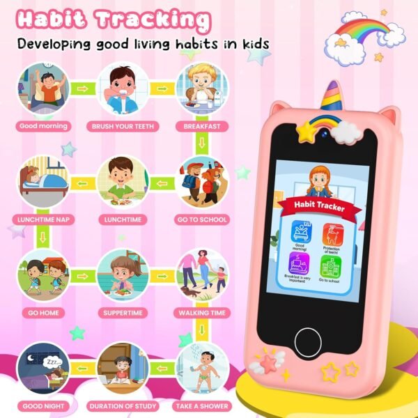Kids Smart Phone for Girls, Christmas & Birthday Gift for Kids Age 3-12, Toddler Learning Educational Toy with Pretend Play & Educational Games, 8 GB Card