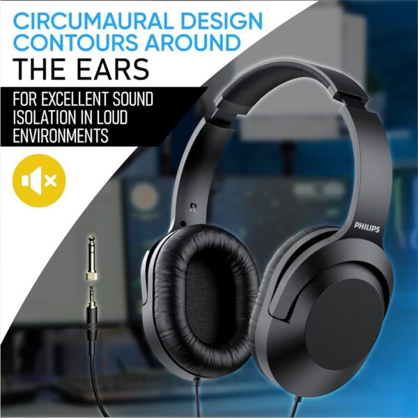 Philips Over Ear Wired Stereo Headphones for Podcasts, Studio Monitoring and Recording Headset for Computer, Keyboard and Guitar with 6.3 mm (1/4") Add On Adapter