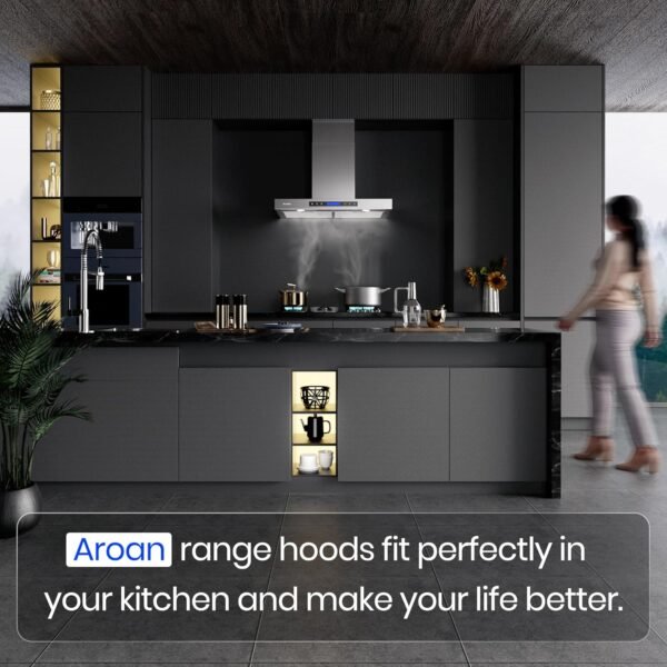30 inch Wall Mount Range Hood, Stainless Steel Kitchen Chimney Vent with 780 CFM & Four-Speed Touch Panel, 2pcs Adjustable LED (PA01-30)