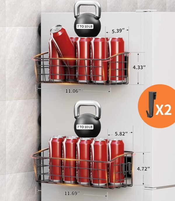 2-Pack Magnetic Spice Rack for Refrigerator, Versatile Magnetic Shelf Organizer with 2 Hooks for Kitchen Storage, Large Capacity Spice Rack for Fridge, Oven, or Cabinet - Black