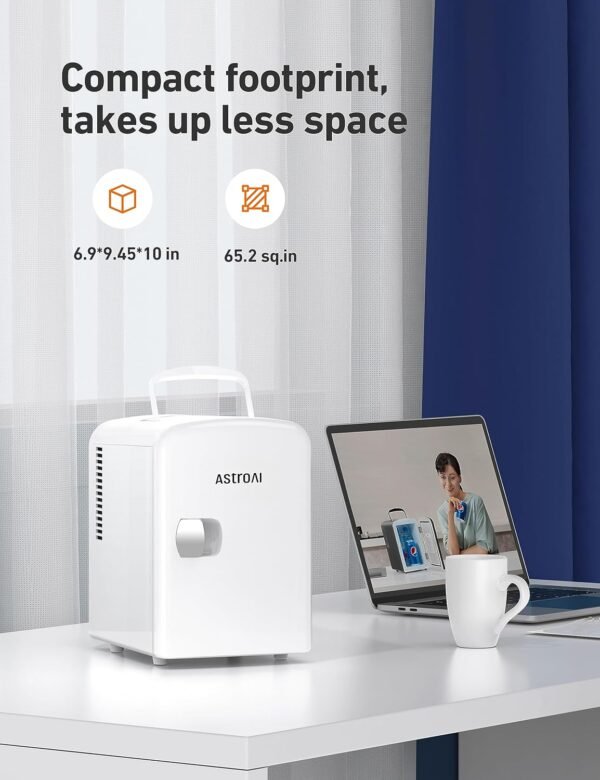 AstroAI Mini Fridge, 4 Liter/6 Can AC/DC Portable Thermoelectric Cooler Refrigerators for Skincare, Beverage, Home, Office and Car, ETL Listed (White