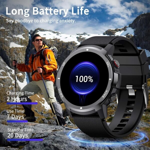 Smart Watches for Men with 4 Buttons, 1.43'' AMOLED Fitness Watch with Heart Rate/BP/Sleep Tracker, Pedometer, 110+ Sport Modes, Password, 5ATM Military Smart Watch for Android iOS