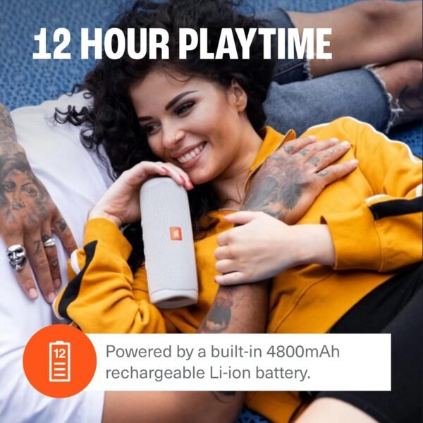JBL FLIP 5, Waterproof Portable Bluetooth Speaker, White, 3.6 x 3.6 x 8.5
