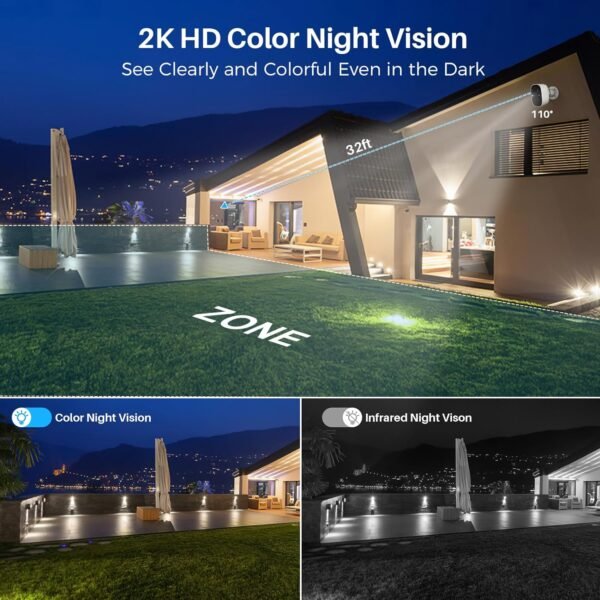 Security Cameras Wireless Outdoor, Battery Powered Cameras for Home Security Indoor/Outdoor with AI Motion Detection, 2K Color Night Vision, 2-Way Talk, IP66 Weatherproof, SD/Cloud Storage