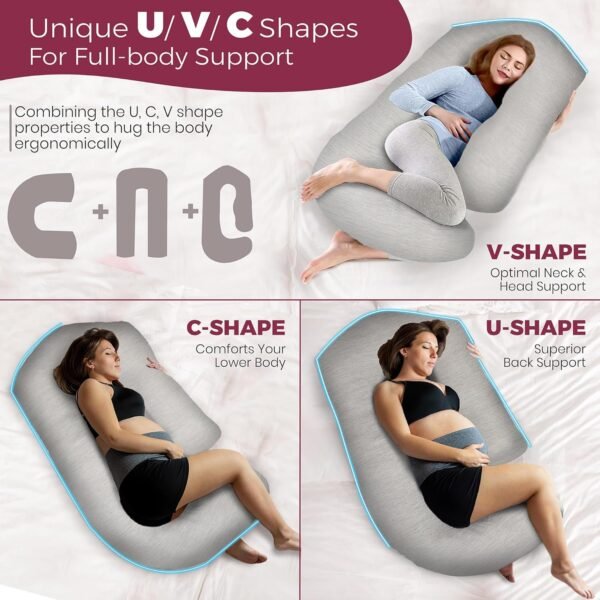 PILLANI Pregnancy Pillows for Sleeping - V C U Shaped Full Body Pillow with Removable Cover, 57inch Cooling Maternity Pillow for Pregnant Women, Support for Back Belly Legs Hip - Pregnancy Must Haves