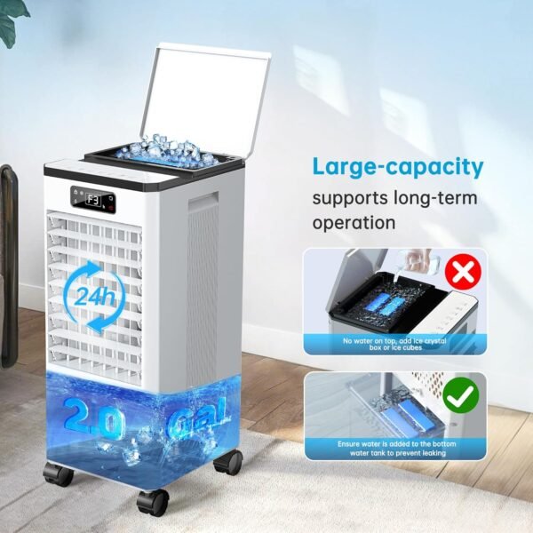 Portable Air Conditioners, 3-IN-1 Swamp Cooler, Evaporative Air Cooler, 4 Modes & 3 Speeds, 2-Gal Water Tank for Cooling, 16 FT/S Remote Control, Windowless Air Conditioner for Indoors