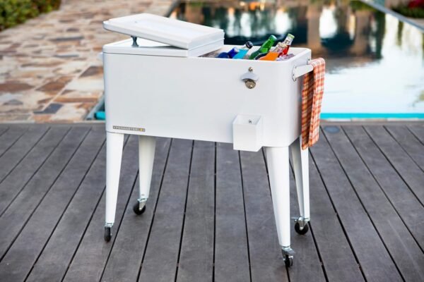 Permasteel 80-Qt Classic Outdoor Patio Cooler for Outside, Beverage Bar Cart With Wheels & Handles, Retro Design