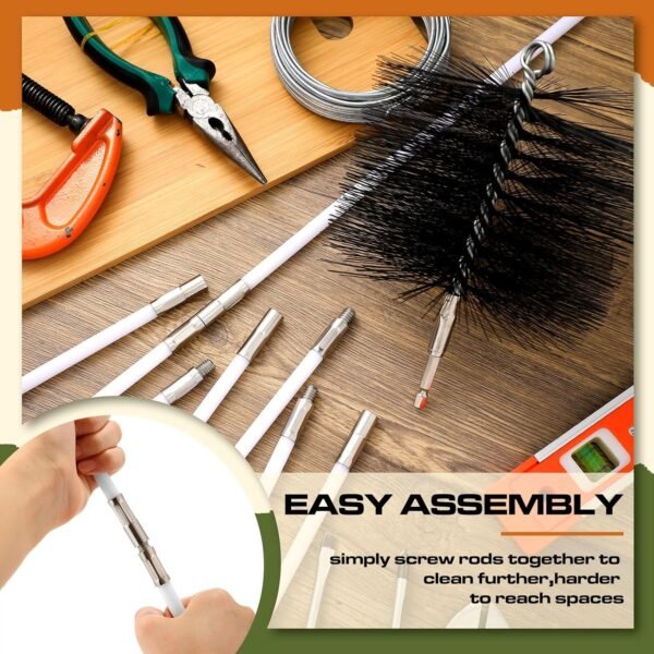 Wire Chimney Cleaning Brush with 1/4" NPT Fitting and 12 Rods, 6 Inch Round Steel Chimney Cleaning Brush and 16 Inch Fiberglass Chimney Rods for Cleaning Chimney Hearth Fireplace