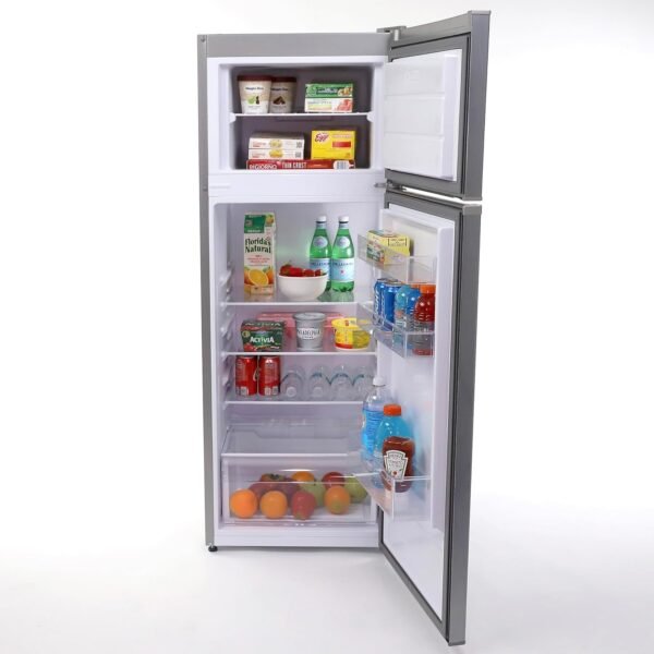 West Bend WBRT73S Apartment Refrigerator Freestanding Slim Design Full Fridge with Top Freezer for Condo, House, Small Kitchen Use, 7.4 cu.ft, Metallic