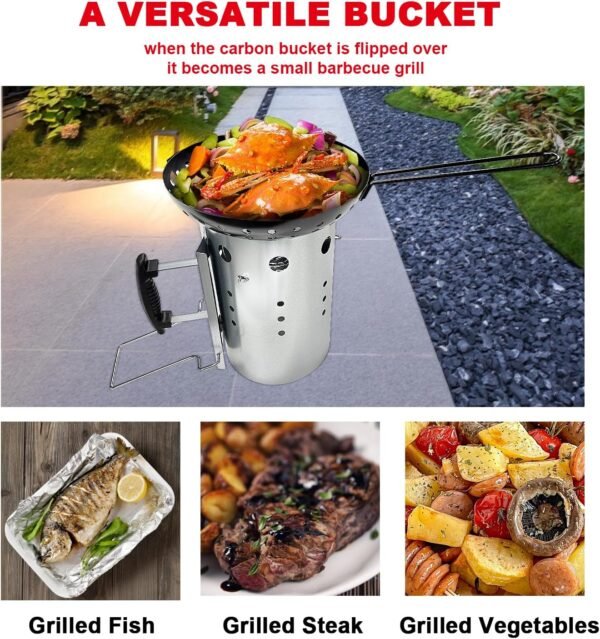 Charcoal Chimney Starter, 12x7.5 Inch Large Charcoal Chimney with Safety Handle, BBQ Chimney Starter for Charcoal Grill and Barbecue Smokers, Silver