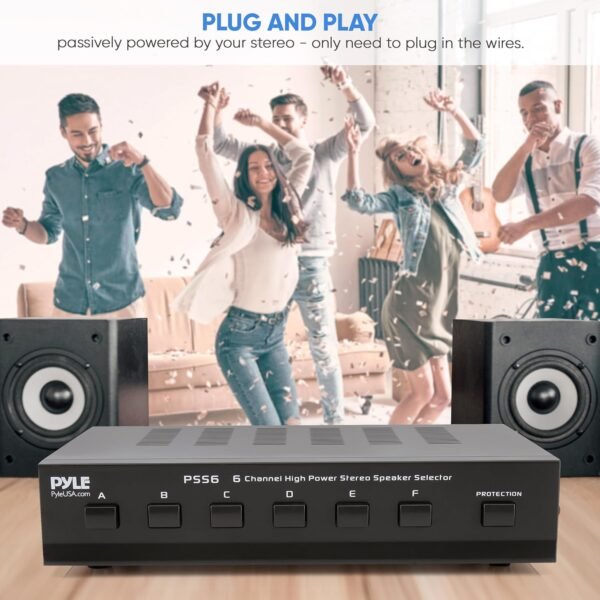 Pyle Home Premium New and Improved 6 Zone Channel Speaker Switch Selector Switch Box Hub Distribution Box for Multi-Channel High Powered Stereo Amplifier A,B,C,D Switches, 6 Pairs Of speakers - PSS6