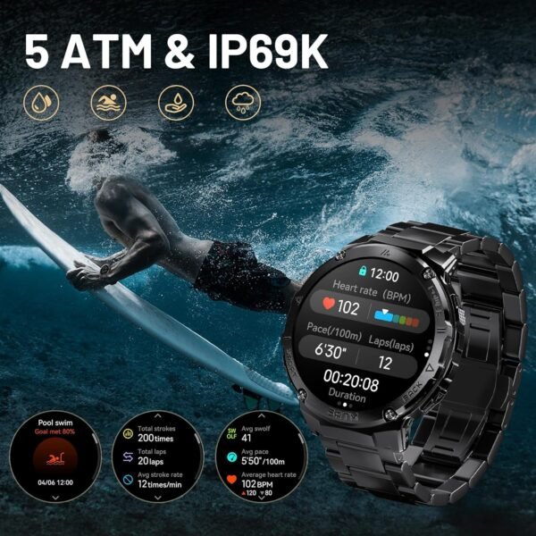 GPS Smart Watch for Men, 6 Satellite Positioning, Compass, Stainless Steel Body, 50M Waterproof, 480mAh Extra-Large Battery, Answer/Make Call, 1.43" AMOLED Screen, Compatible to Android iOS
