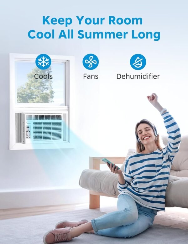 Midea MAW06R1CWT EasyCool 6,000 BTU Window Air Conditioner, Fan-Cools, Circulates and Dehumidifies up to 250 Sq Ft, Reusable Filter, LCD Remote Control, White