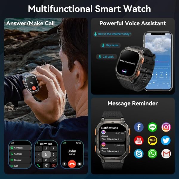 AMAZTIM Military Smart Watch with GPS, 6 Satellite Positioning/Compass, Stainless Steel Body, 50M Waterproof, 480mAh Extra-large battery, Answer/Make Call, 2" AMOLED Screen, Compatible for Android iOS