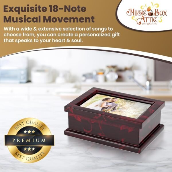 Modern 4 x 6 Photo Frame Musical Jewelry Box with Floral Motifs-Many Songs to Choose-Sound of Music