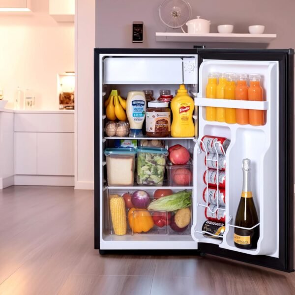3.2 Cu.Ft Small Fridge with Freezer, Reversible Door Compact Refrigerator, Energy-saving, Low Noise, Mini fridge for Bedroom Dorm,Office and Apartment, Black