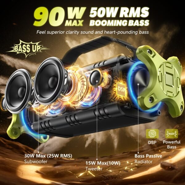W-KING Bluetooth Speaker, 90W Max Portable Speakers Wireless,IPX6 Waterproof Speaker Loud Boombox,50W Deep Bass/2 Powerful Subwoofer/40H/Power Bank/EQ/TF/AUX/NFC for Outdoor,Camping Pool,Party,Travel