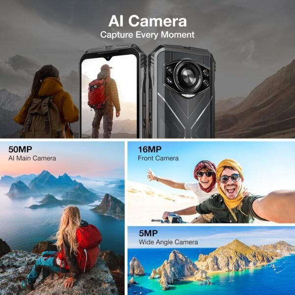 DOOGEE S Cyber Rugged Smartphone Android 14, 10800mAh Battery Rugged Phone, 20GB RAM + 256 ROM, 6.58" FHD+IPS Waterdrop Screen, 50MP AI Camera/Dual SIM Unlocked/Octa Core/OTG/GPS, Silver