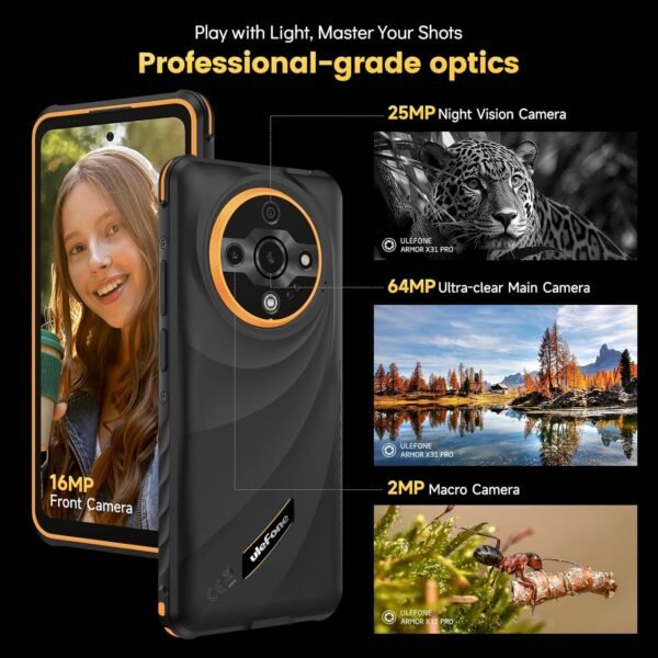 Ulefone Armor X31 Pro 5G Rugged Smartphone (2025), 16GB+256GB/2TB SD, MTK Dimensity 6300 64MP Main Cam + 25MP Night Vision Cam, 6050mAh 6.56 Inch 120Hz Android 14 Cell Phone Dual SIM GPS Fingerprint