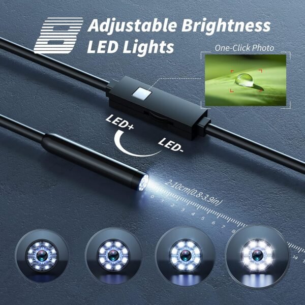 Endoscope Camera with Light,1920P HD Borescope Tools with 8 Adjustable LED Lights, Endoscope with Semi-Rigid Snake Camera, IP67 Waterproof Inspection Borescope for iOS and Android-16.4ft Single Lens
