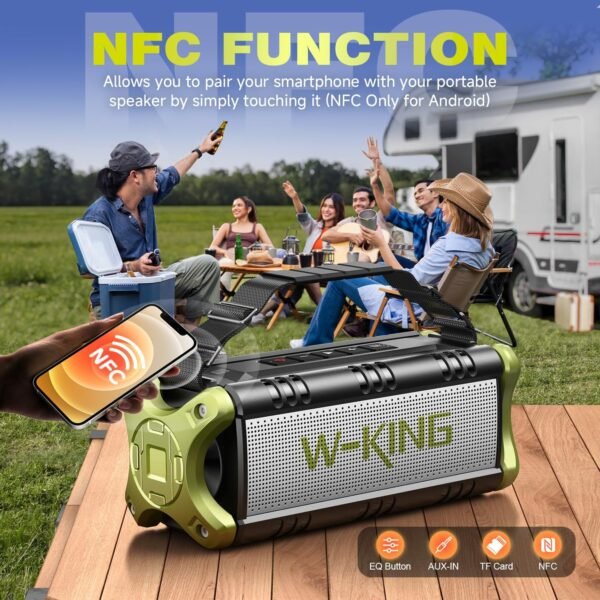 W-KING Bluetooth Speaker, 90W Max Portable Speakers Wireless,IPX6 Waterproof Speaker Loud Boombox,50W Deep Bass/2 Powerful Subwoofer/40H/Power Bank/EQ/TF/AUX/NFC for Outdoor,Camping Pool,Party,Travel