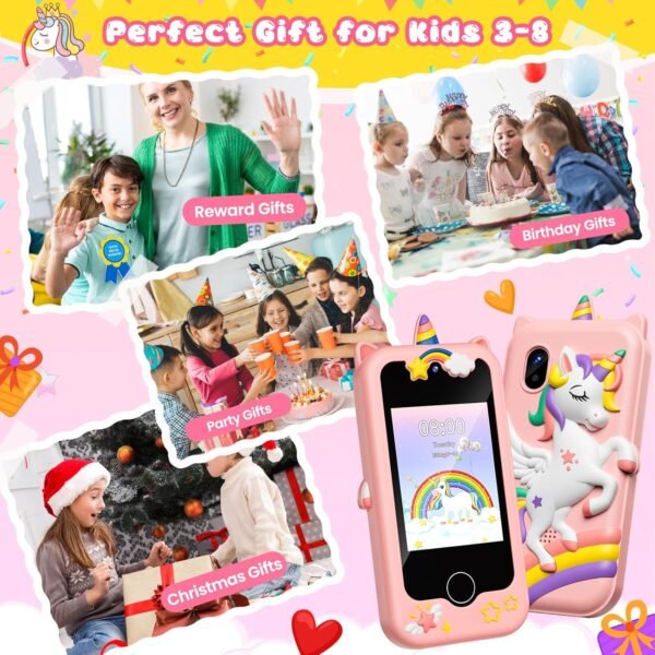 Kids Smart Phone for Girls, Christmas & Birthday Gift for Kids Age 3-12, Toddler Learning Educational Toy with Pretend Play & Educational Games, 8 GB Card