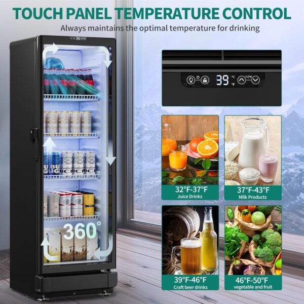 YITAHOME 8.5 CU.FT. Commercial Beverage Display Refrigerator with Single One Glass Door, Drink Beer Fridge Cooler for Office Garage Bar Gym with Locking, Led & 2 Keys