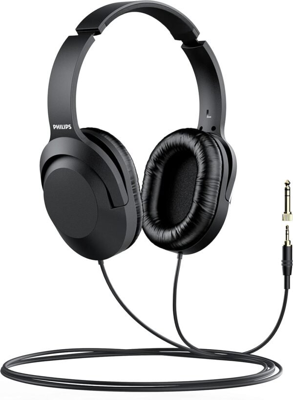 Philips Over Ear Wired Stereo Headphones for Podcasts, Studio Monitoring and Recording Headset for Computer, Keyboard and Guitar with 6.3 mm (1/4") Add On Adapter