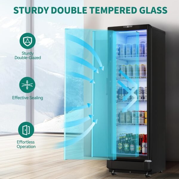 YITAHOME 8.5 CU.FT. Commercial Beverage Display Refrigerator with Single One Glass Door, Drink Beer Fridge Cooler for Office Garage Bar Gym with Locking, Led & 2 Keys