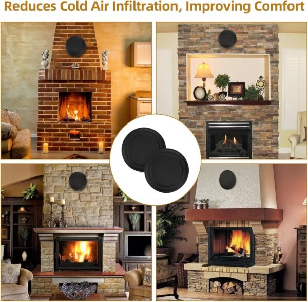 Adjustable Chimney Flue Stopper Cap 6719900 fits 4" - 8" Furnace Tube Flue Opening, BM0026 Steel Replacement Black Fireplace Stove Pipe Flue Hole Cover, BM0353 Wall Decor Covers The Flue- 2 Pack