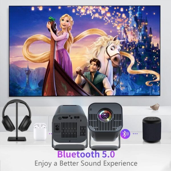 Smart Auto Keystone Projector with WIFI and Bluetooth, 270° Rotatable，AMX500 Mini Portable Projector, 4K Native 1080P Projector, Outdoor Movie Projector Compatible for Laptop, PC, Smartphone