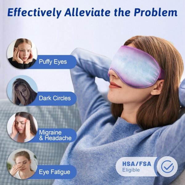 Cooling Eye Mask for Puffy Eyes - FSA HSA Eligible, Cold Eye Masks for Puffiness, Weighted Gel Eye Mask for Sleep, Reusable Ice Eye Mask for Dark Circles Migraines and Headache (Purple)