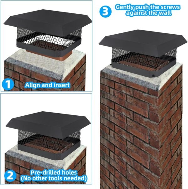 13" x 13" Chimney Caps Fireplace Chimney Cover for Outside Flue Tile Clay, Chimney Flue Cover Chimney Vent Cap with Screen Hood Plate,Galvanized Steel Chimney Rain Cap Roof Rain Guard Top Protector