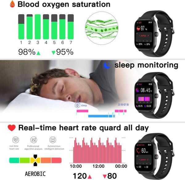 Smart Watch (Answer/Make Call), 2.01" Smartwatch for Android Phones and iPhone with Heart Rate,Sleep Monitor,Pedometer, 100+Sports Fitness Watch, IP68 Waterproof Fitness Tracker for Men Women